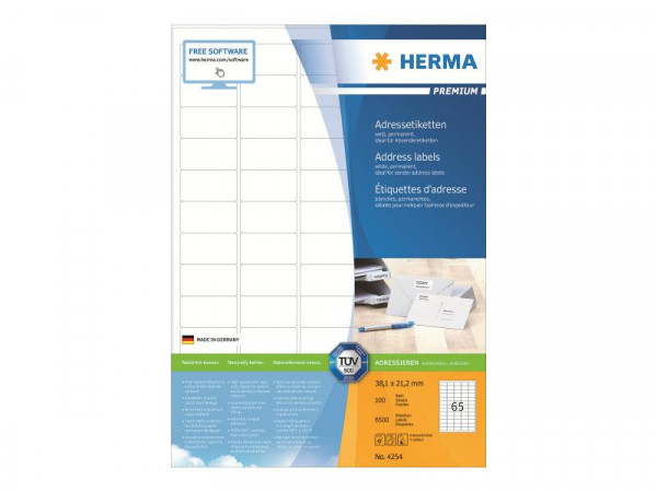 HERMA Adressetiketten A4 weiß 38,1x21,2 mm Papier 6500St.
