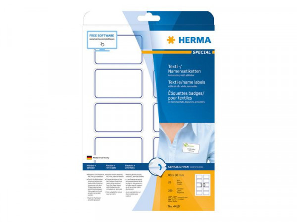 HERMA Textil/Namensetiketten A4 80x50mm weiß/blau 200St.