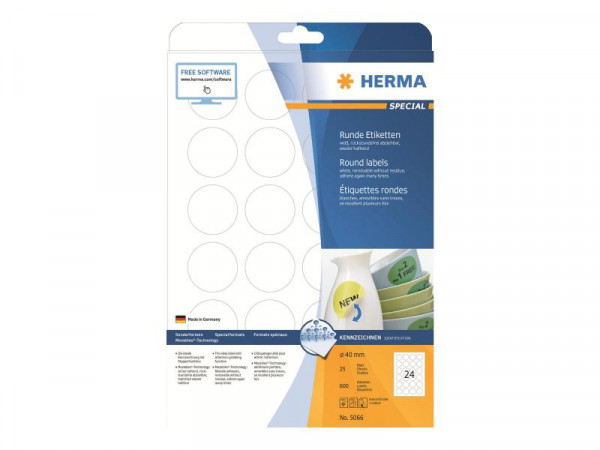 HERMA Etiketten A4 weiß 40 mm ablösbar Papier 600 St.