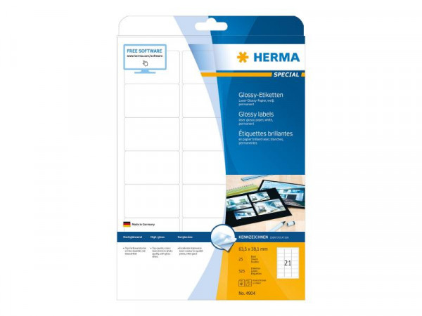 HERMA Etiketten A4 weiß 63,5x38,1 mm Papier glänz. 525 St.