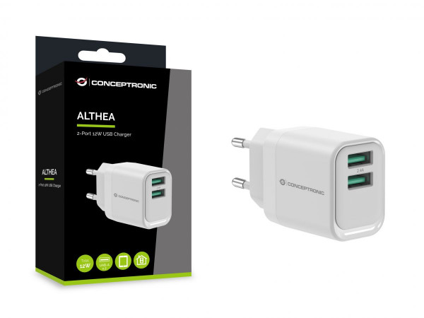 CONCEPTRONIC Ladegerät 2Port 2xUSB-A 12W 5.0V/2.4A weiß