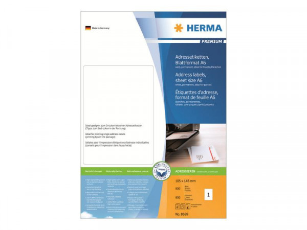 HERMA Adressetiketten Premium A6 weiß 105x148 mm 800St.