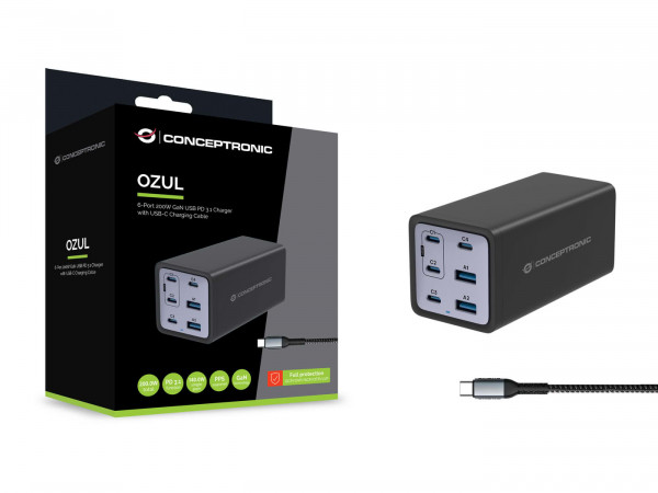 CONCEPTRONIC Ladegerät 4Port 200W,4xUSB-C,2xUSB-A +3-in-1 sw