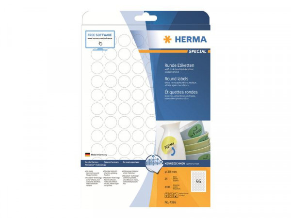 HERMA Etiketten A4 weiß 20 mm rund ablösb. Papier 2400 St.