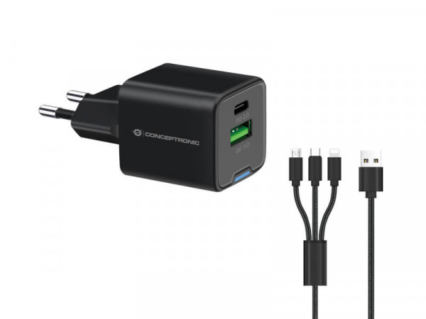 CONCEPTRONIC Ladegerät 2Port 33W,1xUSB-C,1xUSB-A +3-in-1 sw