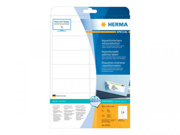 HERMA Adressetiketten A4 weiß 99,1x38,1 mm Papier 350 St.
