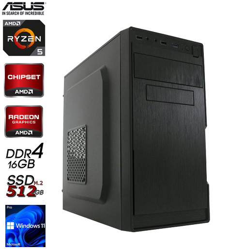 PC OfficeLine: AMD Ryzen 5 5600G | 16GB | AMD Radeon Graphics | 512GB M.2 | DVD | W11P