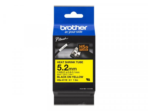 Schrumpfschlauchkassette Brother 5,2mm gelb/schwarz HSE611E