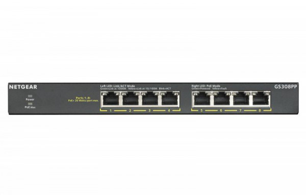 Switch NETGEAR 8x GE GS308PP unmanaged, lüfterlos