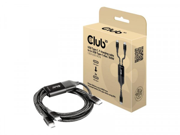 Club3D Ladekabel USB Typ C > 2x Typ C 1,83m 100W St/St
