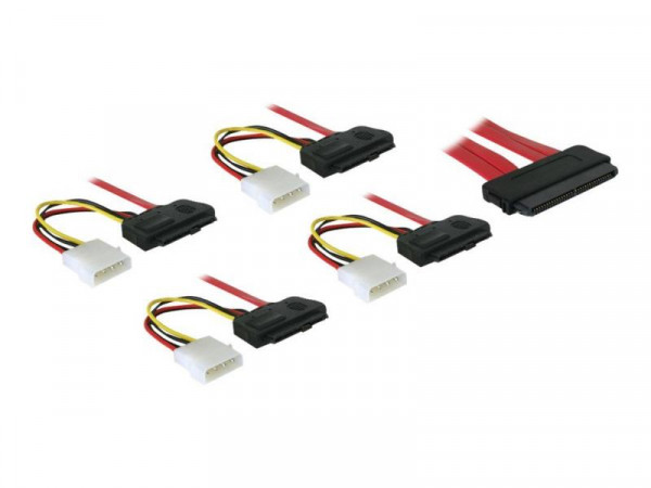 SAS Kabel Delock SAS 32Pin -> 4x SAS 29Pin +4Pin Molex 0.50m
