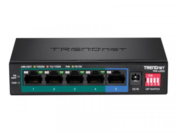 TRENDnet Switch 5-port Gbit PoE+ long range 200m 32W Metall