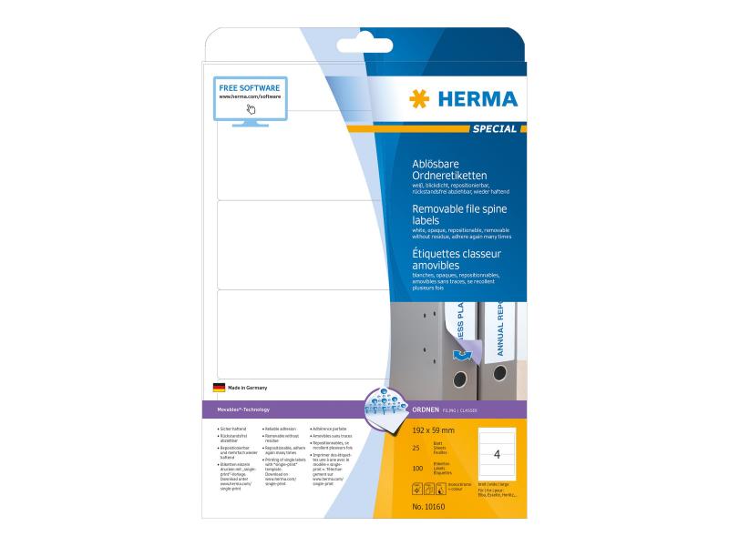 Herma 10160 Ordneretiketten A4 weiß 192x59 mm ablösb. 100 St.