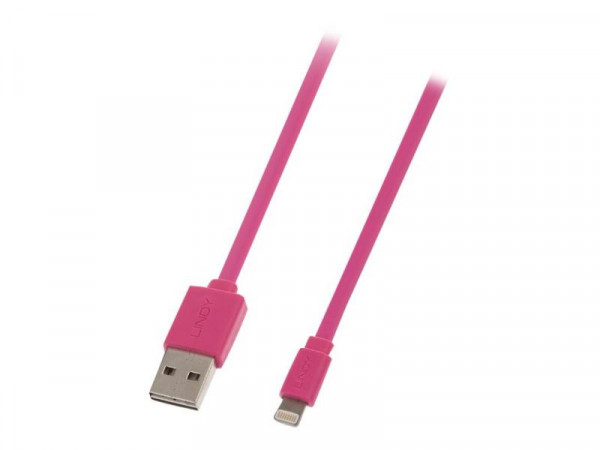 Lindy Reversibles USB an Lightning Flachbandkabel 1m pink