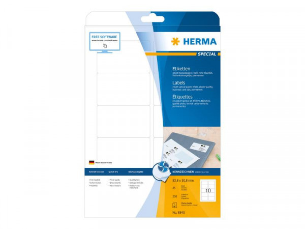 HERMA Inkjet-Etiketten A4 weiß 83,8x50,8 mm Papier 250 St.