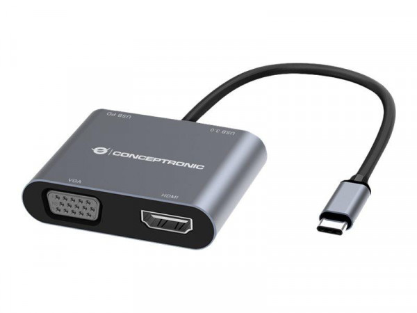 CONCEPTRONIC Dock USB-C->HDMI,VGA,USB3.0,100WPD 0.15m gr