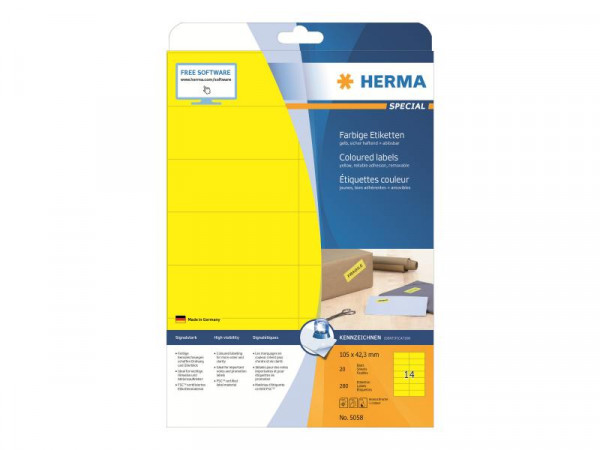 HERMA Etiketten A4 gelb 105x42,3 mm Papier matt 280 St.