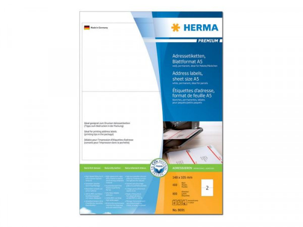 HERMA Adressetiketten Premium A5 weiß 105x148 mm 800St.