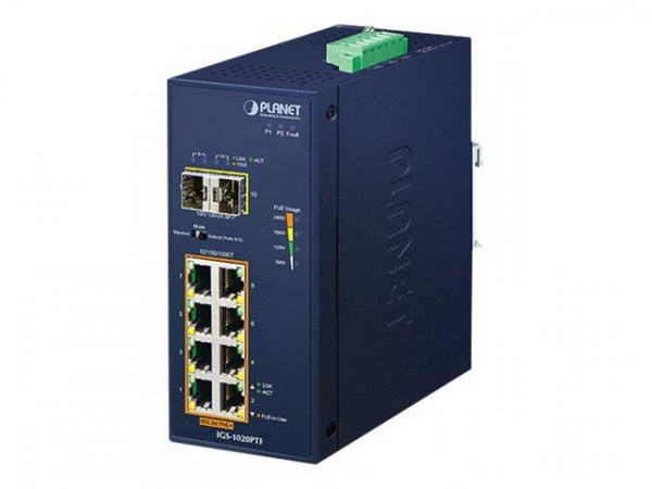 PLANET Industrial 8-Port GE 802.3at PoE + 2 100/1000X SFP