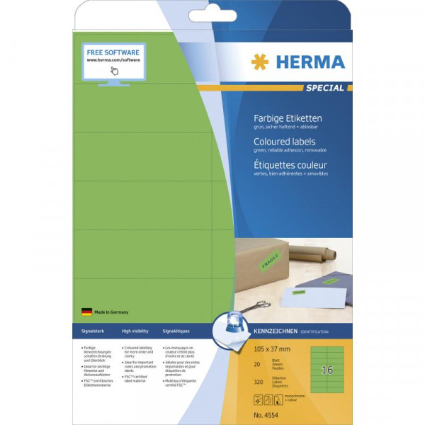 HERMA Etiketten A4 grün 105x37mm Papier matt ablösbar 320St.