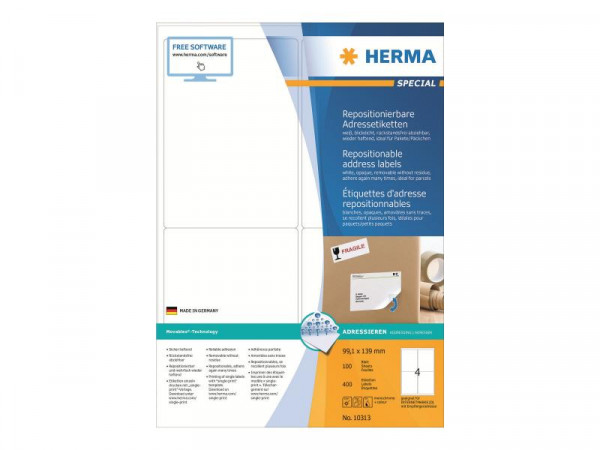 HERMA Adressetiketten A4 weiß 99,1x139 mm opak 400 St.