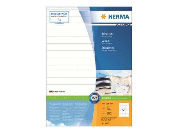 HERMA Etiketten Premium A4 weiß 70x16,9 mm Papier 5100 St.