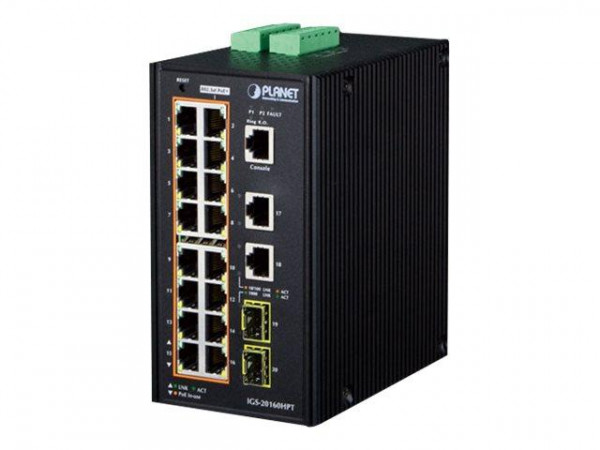 PLANET Industrial 16-Port PoE Switch 10/100/1000T 2xUP 2xSFP