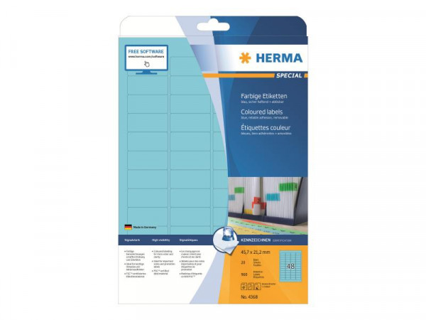 HERMA Etiketten A4 blau 45,7x21,2 mm Papier matt 960 St.