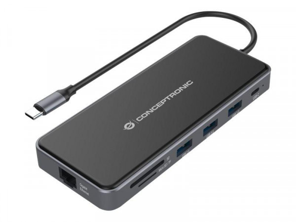 CONCEPTRONIC Adapter USB-C->2xHDMI,GbE,PD,2xUSB3.0,SD0.25 gr