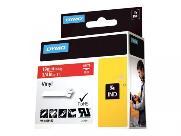DYMO Rhino Band Vinyl 19mmx5.5m weiß ->rot