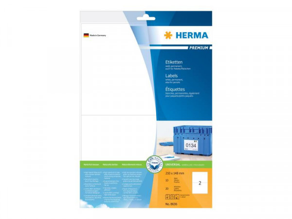 HERMA Etiketten Premium A4 weiß 210x148 mm Papier 20 St.