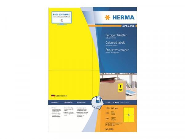 HERMA Etiketten A4 gelb 105x148 mm Papier matt 400 St.