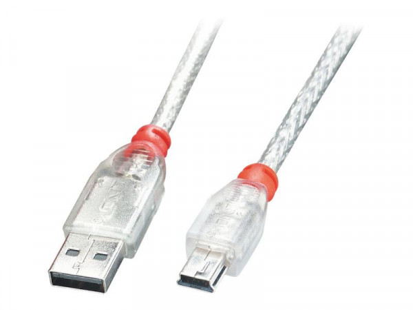 Lindy USB 2.0 Kabel Typ A/Mini-B transparent M/M 1m