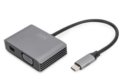 DIGITUS Adapter USB-C St. -> VGA Bu./MiniDP Bu. 4K/30Hz 20cm