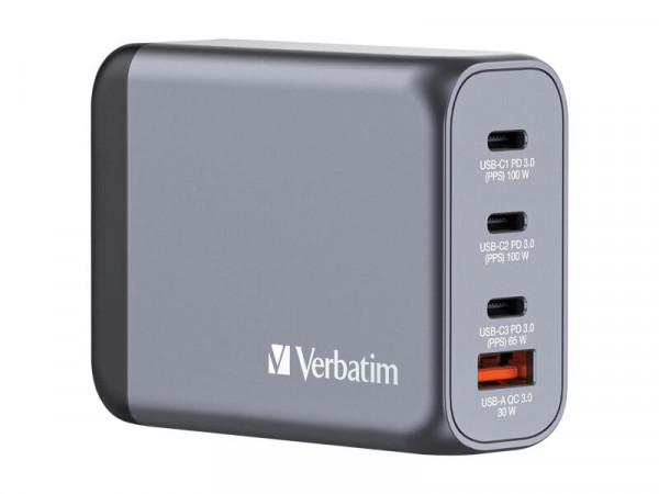 Verbatim GNC-100 GaN Charger 4 Port 100W USB A/C (EU/UK/US)