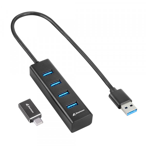 Sharkoon USB-Hub 4xUSB3.2 45cm Kabel Aluminium schwarz