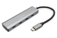 DIGITUS USB-C-Hub 4-Port 3.1->4xC3.1 integr. Kabel silber