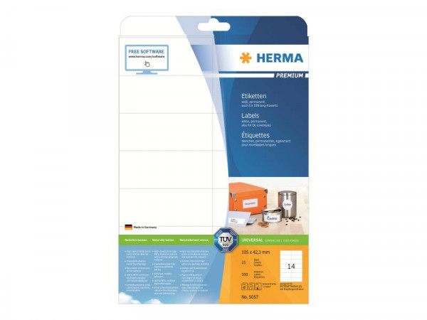 HERMA Etiketten Premium A4 weiß 105x42,3 mm Papier 350 St.
