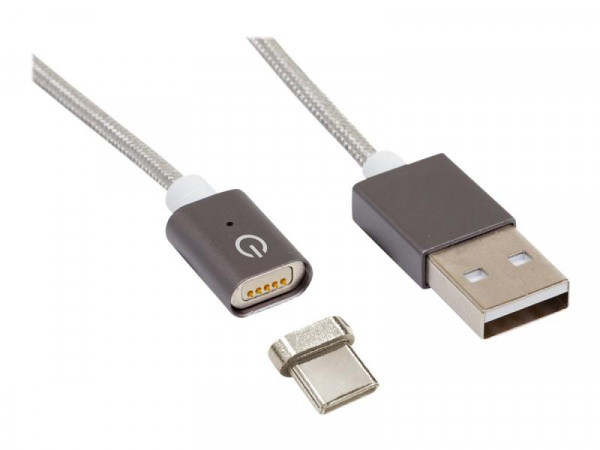 RealPower Magnetic tablet Sync-/Ladekabel USB-Type-C 1m silb
