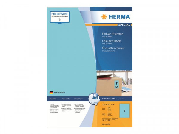 HERMA Etiketten A4 blau 210x297 mm Papier matt 100 St.