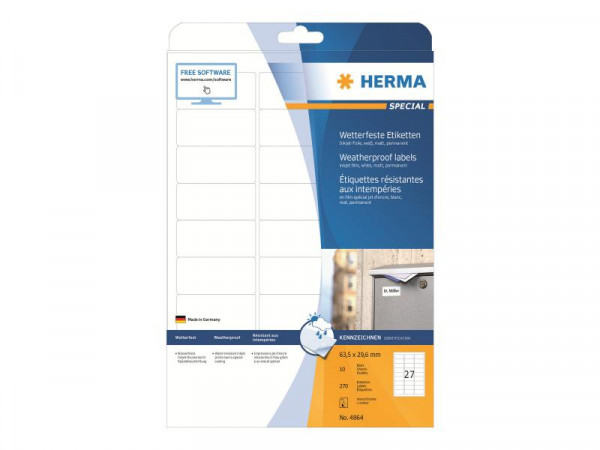 HERMA Inkjet-Etik. A4 weiß 63,5x29,6 mm wetterfest 270 St.