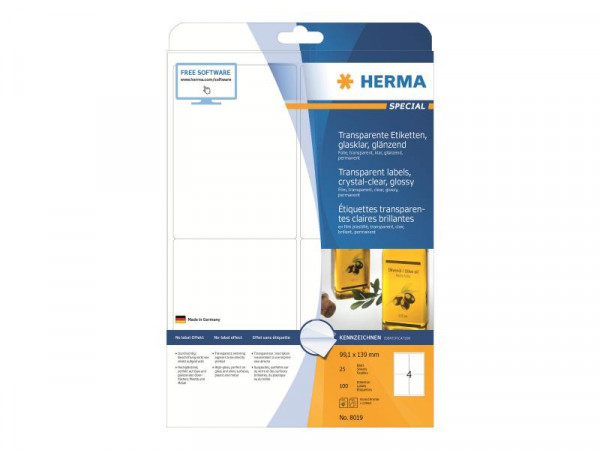 HERMA Etik. glasklar A4 99,1x139 mm Folie glänzend 100 St.