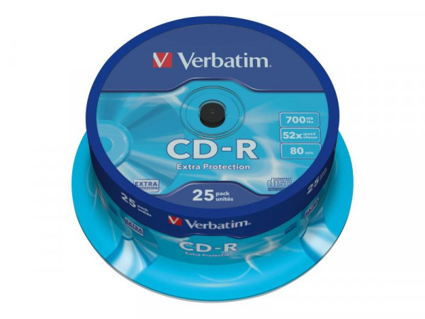 CD-R Verbatim 700MB 25pcs Pack 52x Spindel extra protect