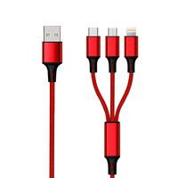 2GO 3in1 USB Ladekabel Micro-USB,Apple,TypeC Nylon 1,5m rot