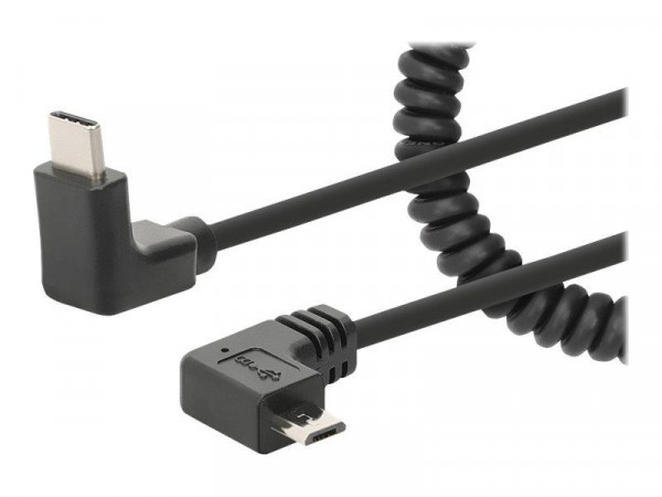 MANHATTAN Spiralkabel USB-C auf Micro-USB Ladekabel 1m schwa