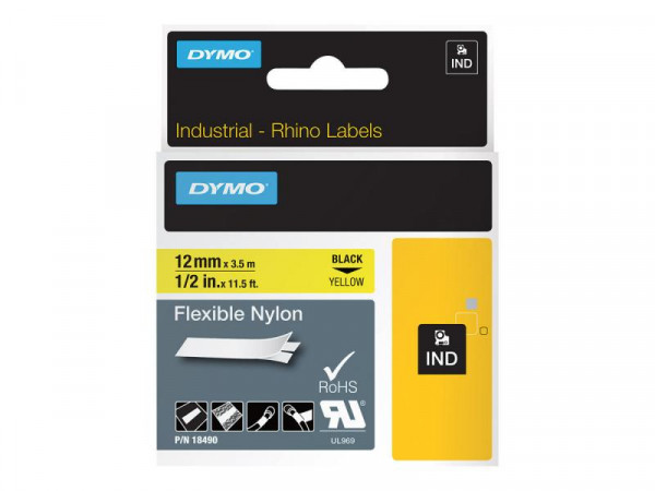 DYMO Rhino Band Nylon 12mmx3.5m schwarz->gelb