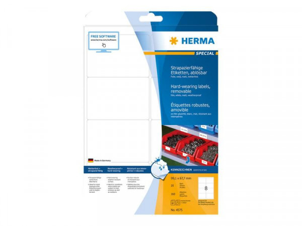 HERMA Folien-Etiketten A4 99,1x67mm weiß ablösbar 160St.