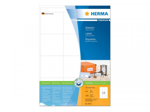 HERMA Etiketten Premium A4 weiß 70x67,7 mm Papier 2400 St.
