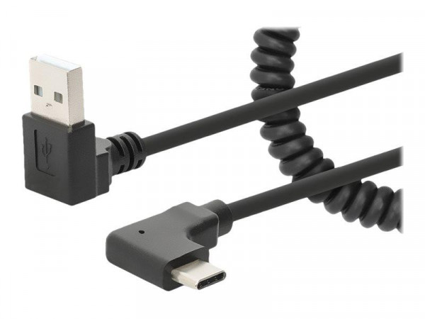 MANHATTAN Spiralkabel USB-A auf USB-C Ladekabel 1m schwarz