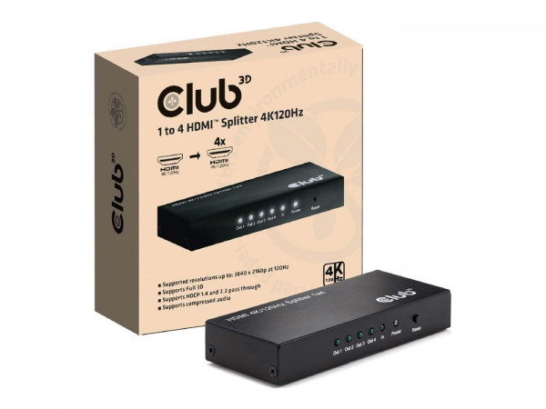 Club3D HDMI Splitter 1 Eingang -> 4 Ausgänge 4K120Hz UHD